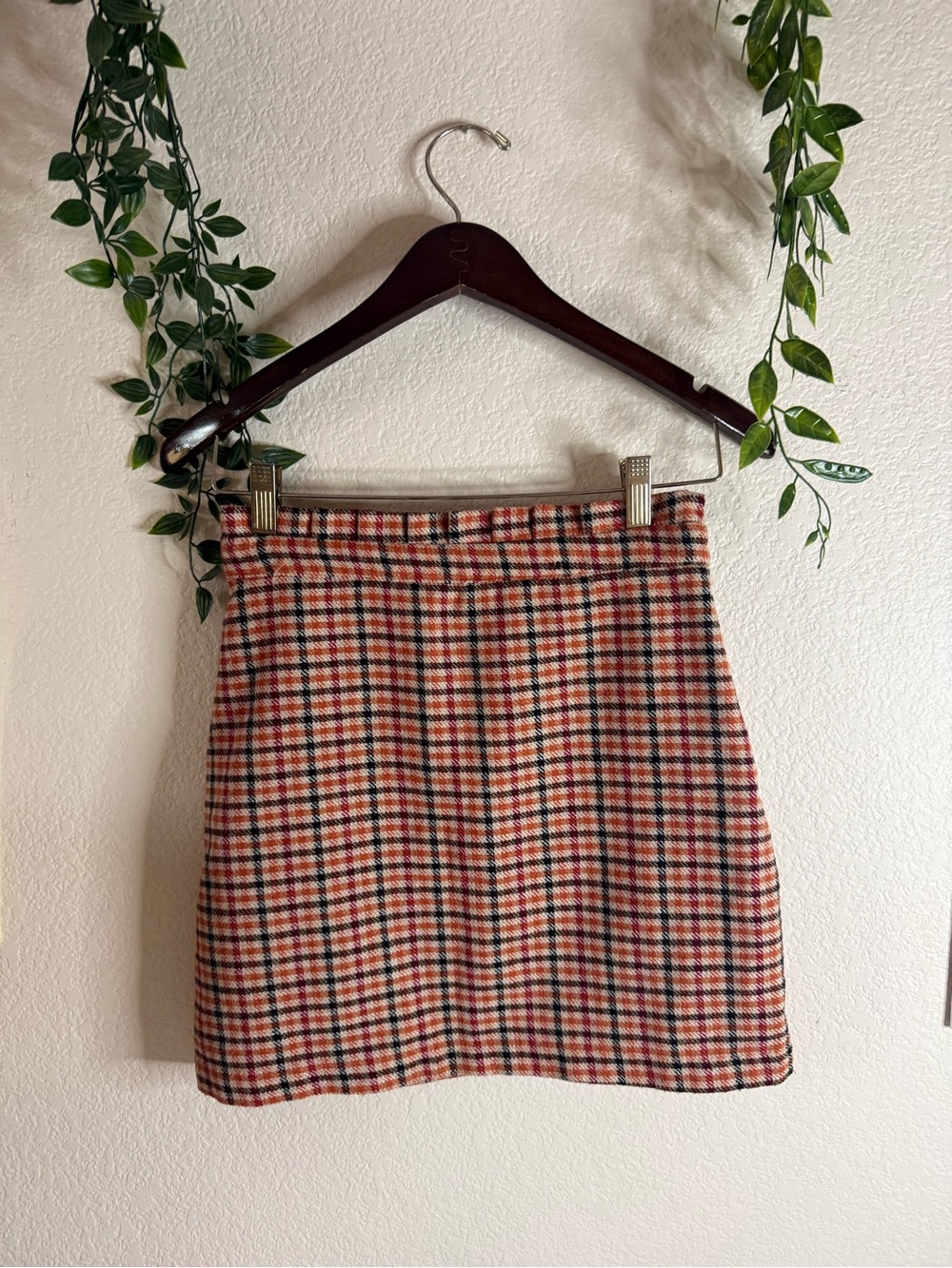 Forever 21 Orange Plaid Mini Skirt